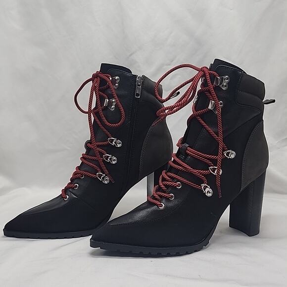 STEVE MADDEN KAREY ANKLE BOOTS BLACK SUEDE ZIP CLOSURE LACE-UPS 10 NWOB - Picture 2 of 16